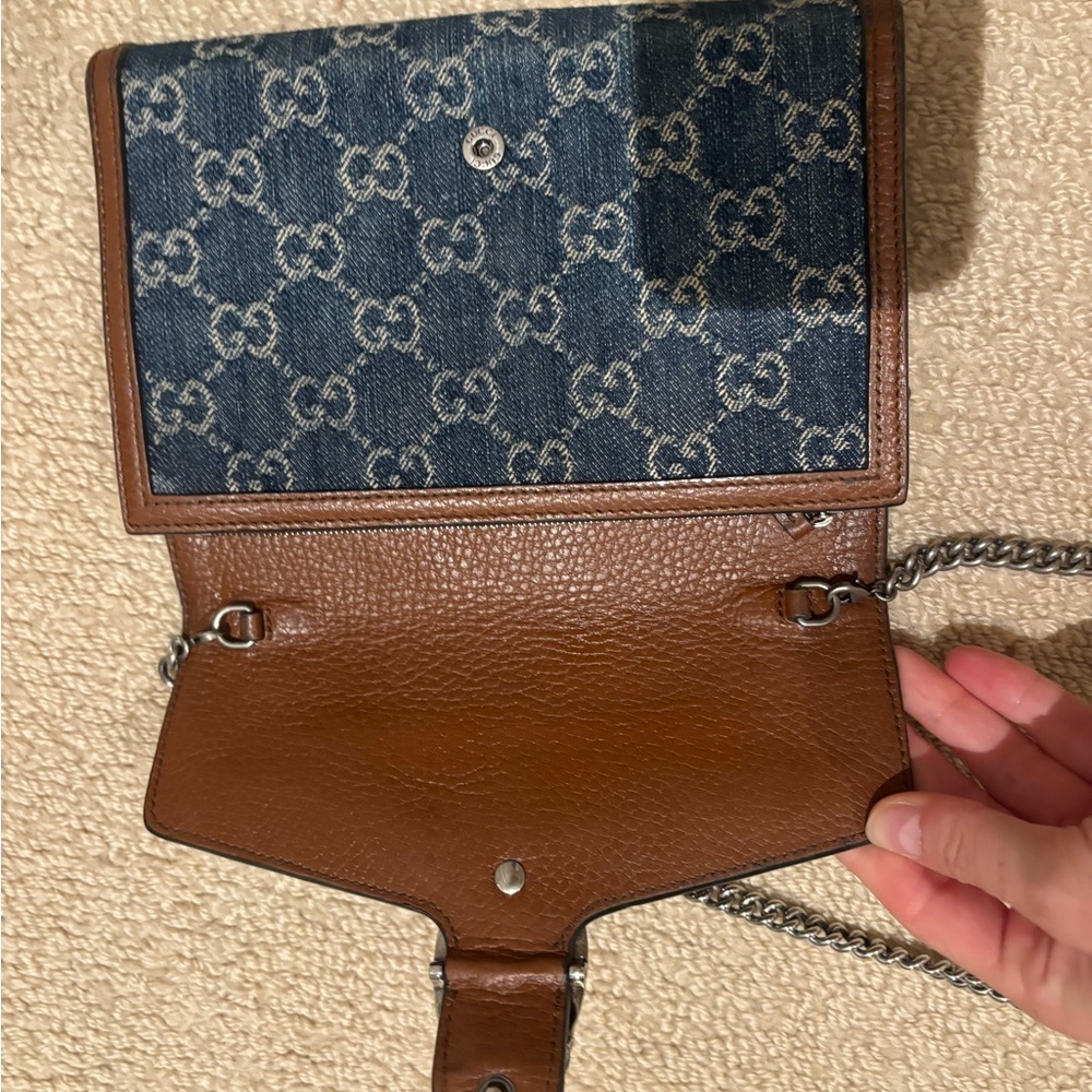Gucci- Elegant Brown Leather and Denim bag - Picture 2 of 6